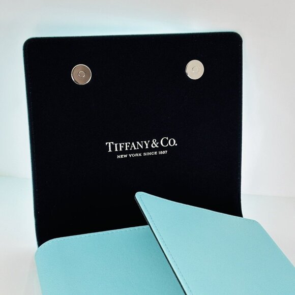 Tiffany Blue Leather Folding Necklace Presentation Blue Gift Box Storage Pouch - Picture 1 of 11